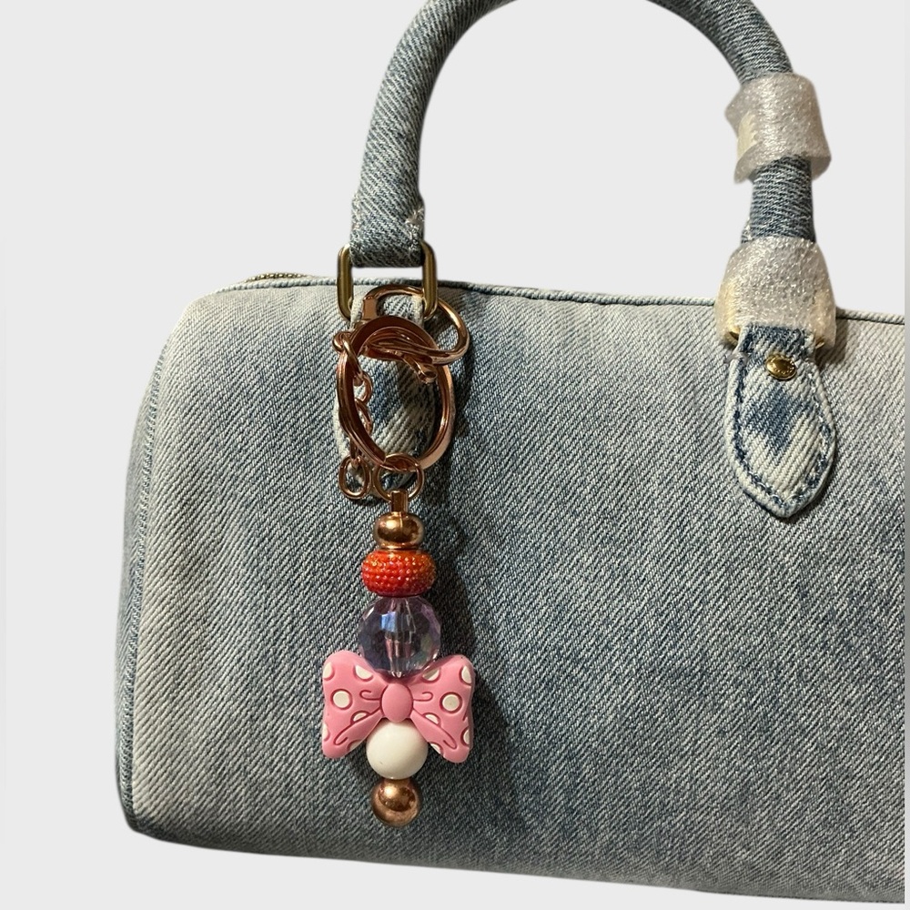 Pink Bow Bag Charm Rose Gold Tone Coquette Balletcore Feminine Luxe Purse